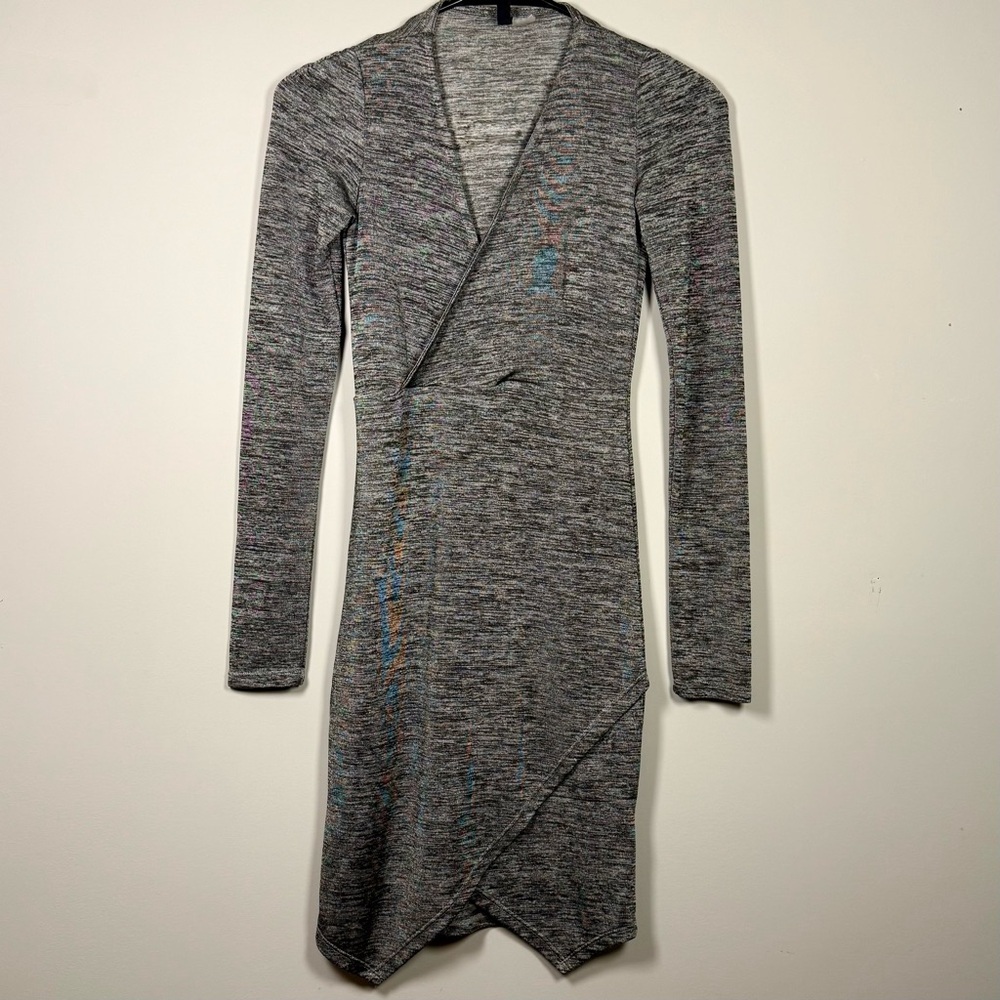Silver Long Sleeve Wrap Dress